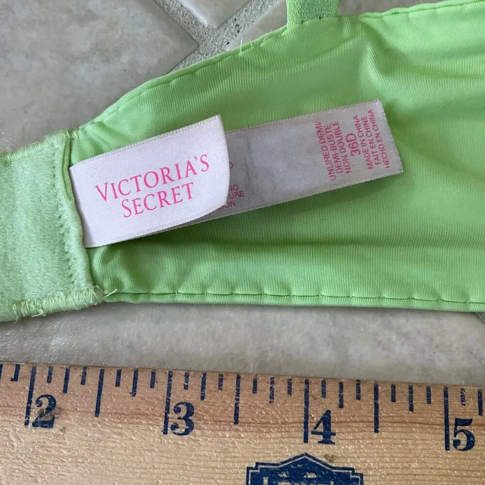 Victoria's Secret VERY SEXY Unlined Floral laced green Demi Bra. Sz 36D
